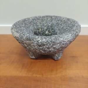 Authentic Old Molcajete Mexico Lava Rock Stone Mortar & Pestle 7" Diameter